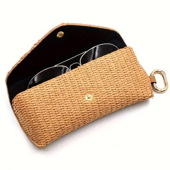 Raffia Sunglasses Case Glasses Sunnies Keychain Clutch Woven Jute Bag NEW - Picture 7 of 12
